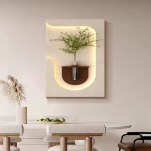 "Modern Glow: Illuminated Wall Art with Natural Accents"