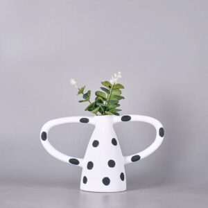 Creative ceramic vase Black and white wave dot spots abstract irregular ceramic crafts handle Flower vase Home Decoration