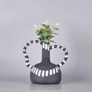 Creative ceramic vase Black and white wave dot spots abstract irregular ceramic crafts handle Flower vase Home Decoration
