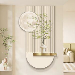 “Minimalist Wall Art with Moon and Vase Design”