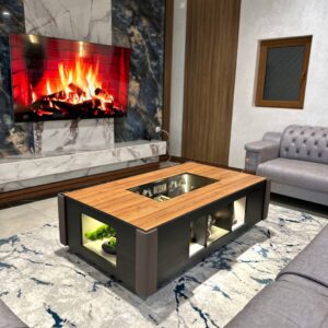 Luxury Modern Coffee Table with LED Display Shelves & Glass Top – Elegant Living Room Centerpiece